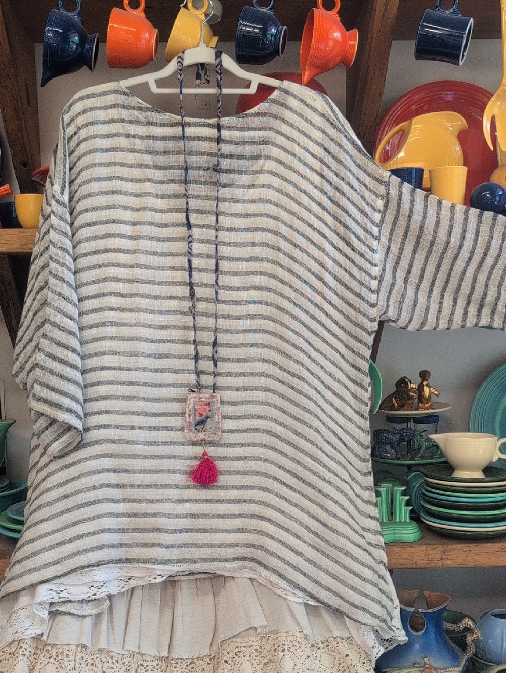 "NWOT"Paper Lace 100% Wide Weave Linen Tunic - Picture 2 of 8